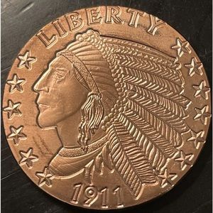 1oz .999 Fine AG Silver Round - Buffalo Indian Stamped 1911